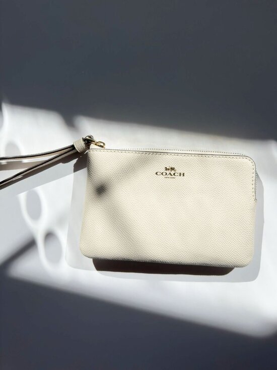 Coach Handbags - COACH Wristlet Chalk White Gold Logo